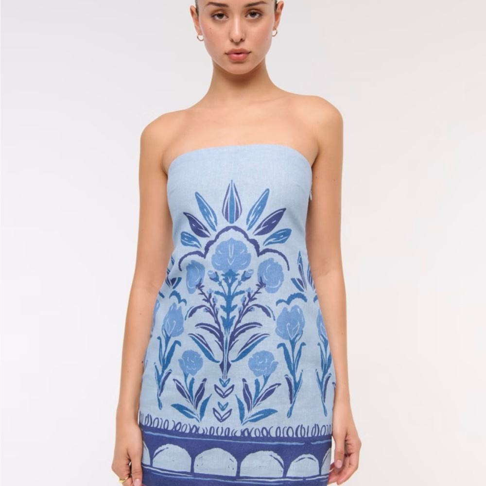 NWT Abercrombie & Fitch Scarlett Linen Blend Dress Blue Floral Pattern SP - Picture 12 of 12